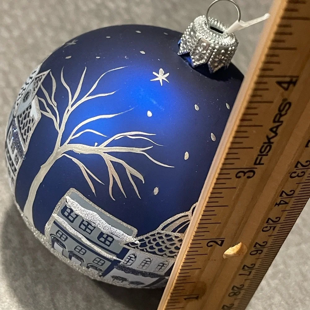 Crate & Barrel Glass Puzzle Winter Village Christmas Ornament W Tag Poland 8cm